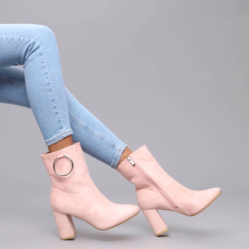 NWT baby pink suede booties